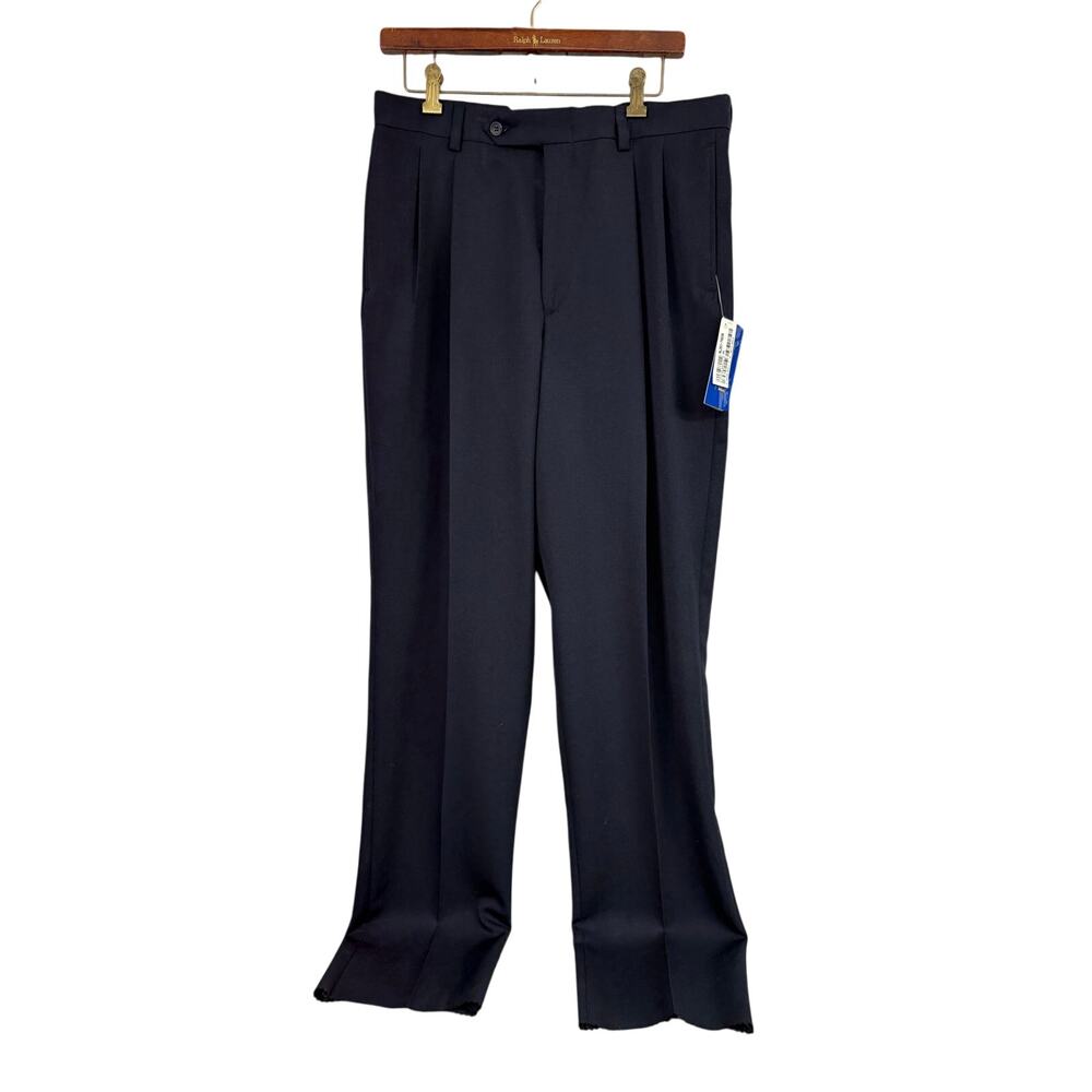 Pendleton Navy Dress Slacks Pants NEW Size 35 Unhemmed Virgin Wool Pleated